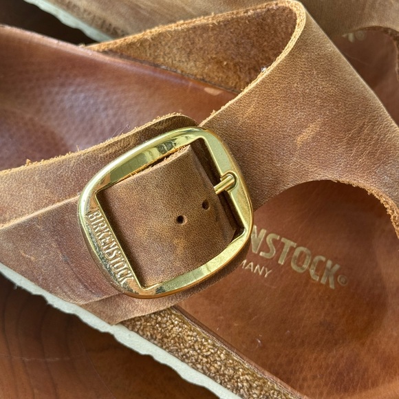 Birkenstock Gizeh Big Buckle Leather Sandals Cognac Gold 7-7.5/38 regular/wide - Picture 4 of 8